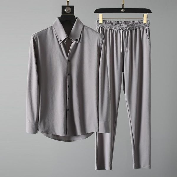men's tracksuits 2021 casual suit summer lapel shirt long sleeve trousers thin breathable spring and autumn two piece, Gray
men's tracksuits 2021 casual suit summer lapel shirt long sleeve trousers thin breathable spring and autumn two piece, Gray