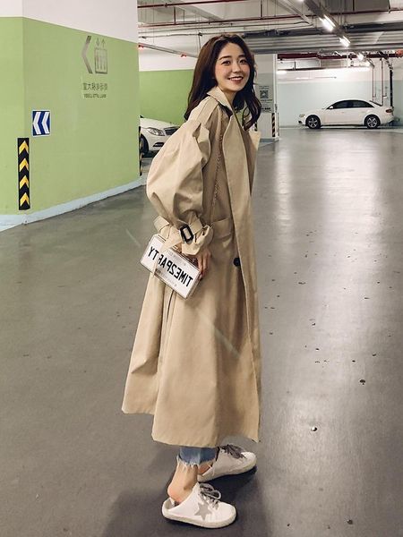 women's trench coats british windbreaker middle and long 2021 fashion temperament korean loose spring autumn coat, Tan;black
women's trench coats british windbreaker middle and long 2021 fashion temperament korean loose spring autumn coat, Tan;black