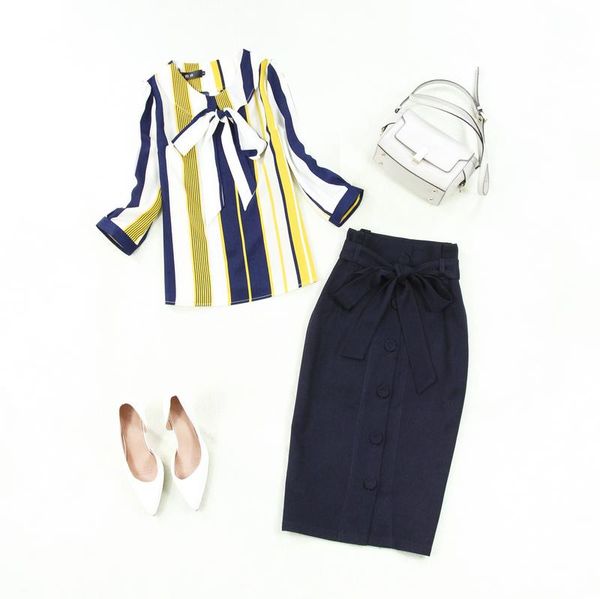 two piece dress set female 2021 summer chiffon striped 7-point sleeve small shirt package hip skirt ol slim was thin women's clothing, White
two piece dress set female 2021 summer chiffon striped 7-point sleeve small shirt package hip skirt ol slim was thin women's clothing, White