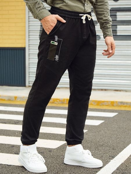 men patched detail slant pocket drawstring waist pants v9uy#, Black
men patched detail slant pocket drawstring waist pants v9uy#, Black