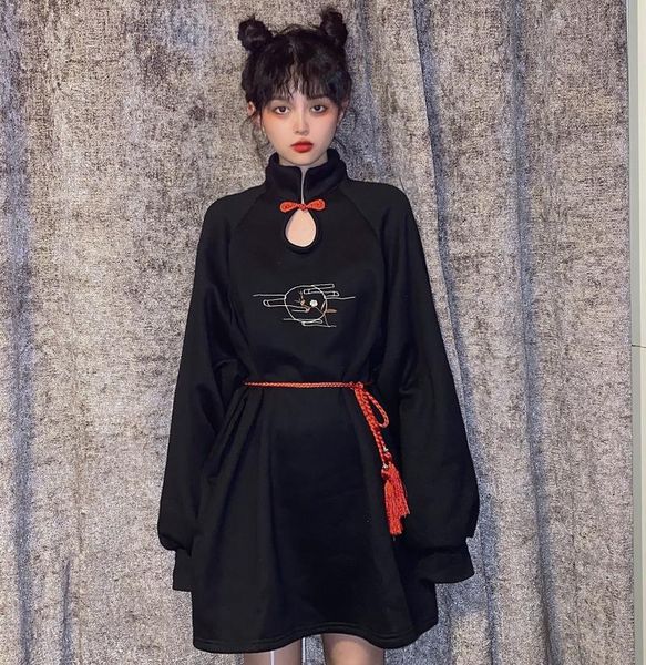women chinese style embroidery dress vintage cartoon vestidos elegant party short robe femme dresses casual, Black;gray
women chinese style embroidery dress vintage cartoon vestidos elegant party short robe femme dresses casual, Black;gray