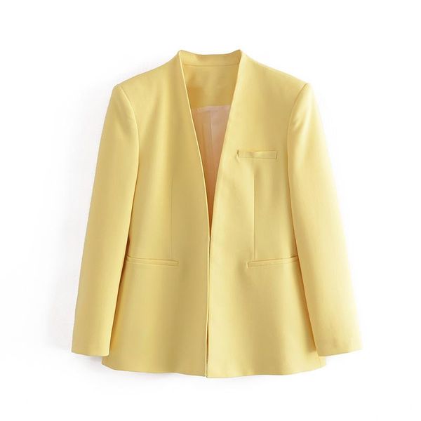 women's suits & blazers women 2021 fashion office wear collarless blazer coat vintage long sleeve welt pockets female outerwear chic ve, White;black
women's suits & blazers women 2021 fashion office wear collarless blazer coat vintage long sleeve welt pockets female outerwear chic ve, White;black