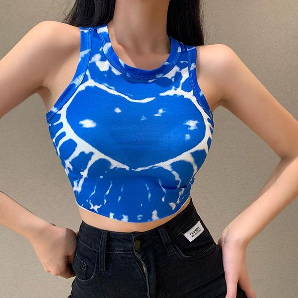 women's tanks & camis 2021 summer fashion party daily leisure temperament wind blue love printing tie dye navel strap, White
women's tanks & camis 2021 summer fashion party daily leisure temperament wind blue love printing tie dye navel strap, White