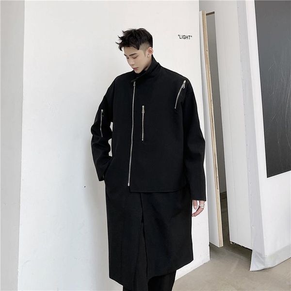 men's trench coats loose medium length windbreaker autumn trend personalized splicing design sense zipper decorative casual coat, Tan;black
men's trench coats loose medium length windbreaker autumn trend personalized splicing design sense zipper decorative casual coat, Tan;black