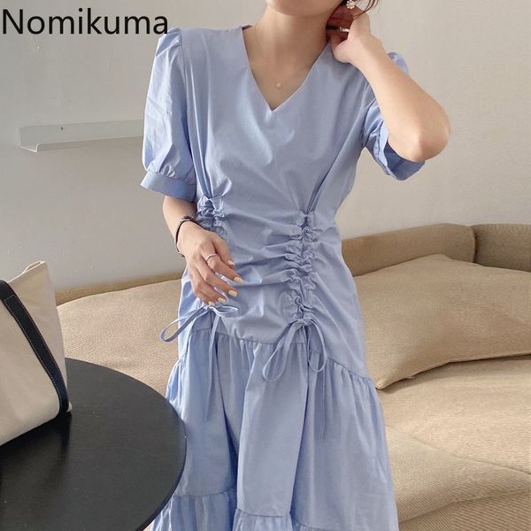 nomikuma solid color elegant dresses drawstring lace up v neck short sleeve a line midi dress women korean style vestidos mujer 210514, Black;gray
nomikuma solid color elegant dresses drawstring lace up v neck short sleeve a line midi dress women korean style vestidos mujer 210514, Black;gray