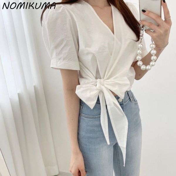 women's blouses & shirts nomikuma bow bandage slim waist woman puff sleeve v-neck elegant blouse 2021 summer solid blusas mujer 6k499, White
women's blouses & shirts nomikuma bow bandage slim waist woman puff sleeve v-neck elegant blouse 2021 summer solid blusas mujer 6k499, White