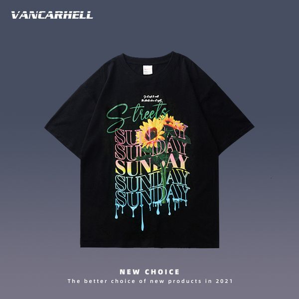 tee polo guochao sunflower printed short sleeve t-shirt men's hip hop oversize casual couple half t-shirt, White;black
tee polo guochao sunflower printed short sleeve t-shirt men's hip hop oversize casual couple half t-shirt, White;black
