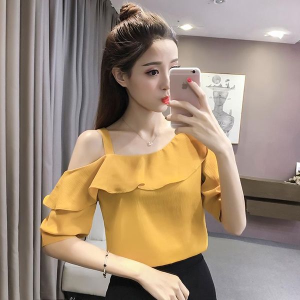 half sleeves slash neck solid chiffon women blouse fashion lotus leaf strapless casual sweet shirt women's blouses & shirts, White
half sleeves slash neck solid chiffon women blouse fashion lotus leaf strapless casual sweet shirt women's blouses & shirts, White