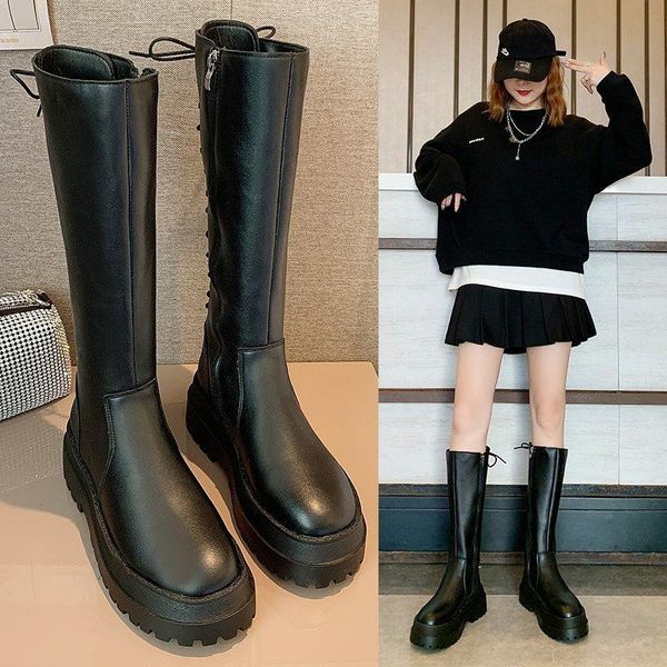 boots fall winter 2021 british style versatile knights' women's high flat bottomed with back lace up leather, Black
boots fall winter 2021 british style versatile knights' women's high flat bottomed with back lace up leather, Black