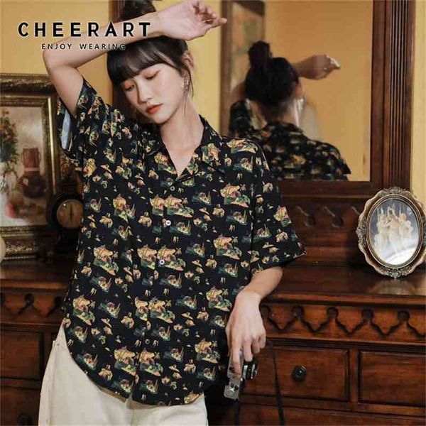 vintage black print short sleeve shirt women summer and blouses japanese loose button up collared 210427, White
vintage black print short sleeve shirt women summer and blouses japanese loose button up collared 210427, White