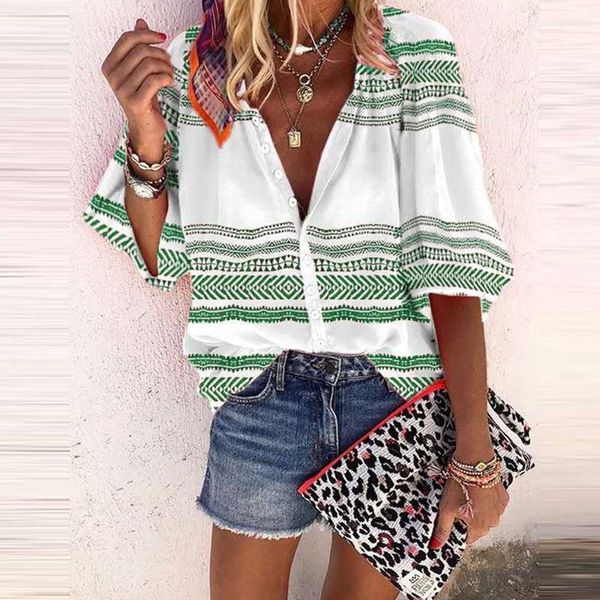 women's blouses & shirts 2021 all-match striped printed fashion v-neck shirt single breasted short sleeve outfit wholesale, White
women's blouses & shirts 2021 all-match striped printed fashion v-neck shirt single breasted short sleeve outfit wholesale, White