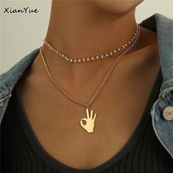 chains multi-layer rice beads smooth metal ok gesture pendant necklace singer fans gift collares jewelry for women man, Silver
chains multi-layer rice beads smooth metal ok gesture pendant necklace singer fans gift collares jewelry for women man, Silver