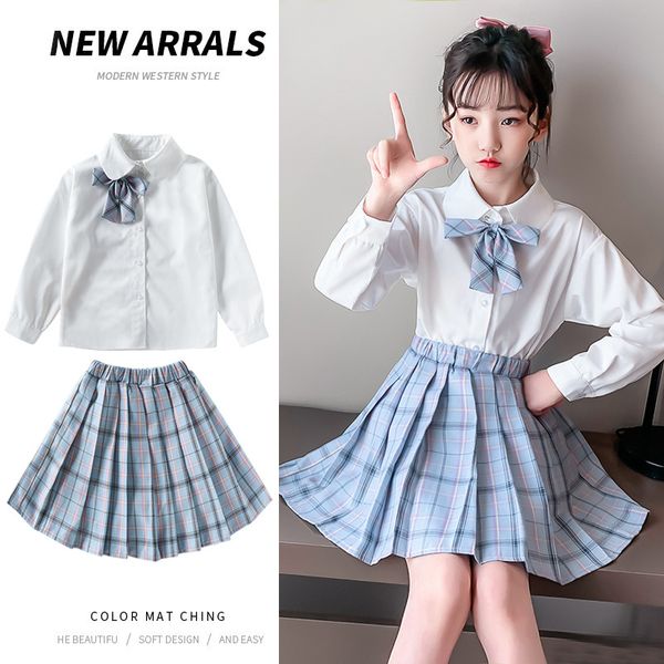 2022 new girls suit college style primary school students bow tie plaid pleated skirt cute sweet style, White
2022 new girls suit college style primary school students bow tie plaid pleated skirt cute sweet style, White