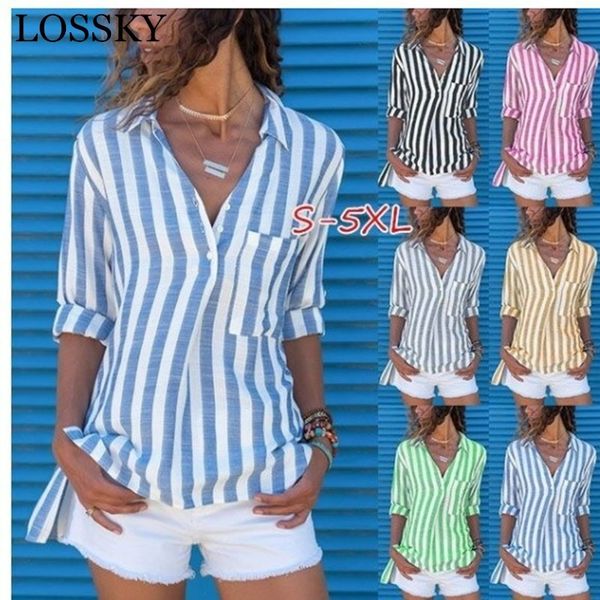 women triped blouse shirt casual long sleeve v neck button plus size blouses chemisier femme shirts blusas mujer de moda 210520, White
women triped blouse shirt casual long sleeve v neck button plus size blouses chemisier femme shirts blusas mujer de moda 210520, White