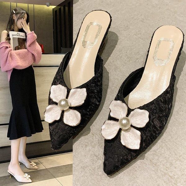 spring closed toe half slippers women korean-style pointed middle heel fine shoes fairy style outer wear pumps a560, Black
spring closed toe half slippers women korean-style pointed middle heel fine shoes fairy style outer wear pumps a560, Black