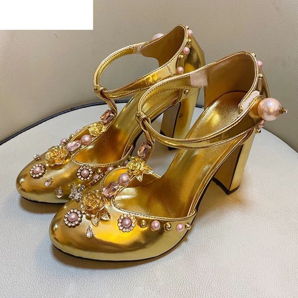 sandals runway chunky high heel gold pumps women shiny leather crystal flower pearl buckle strap sandalias party wedding shoe, Black
sandals runway chunky high heel gold pumps women shiny leather crystal flower pearl buckle strap sandalias party wedding shoe, Black