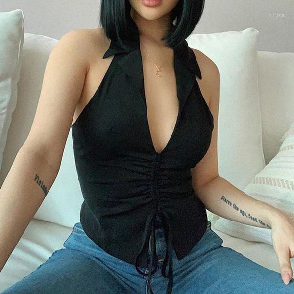 women's t-shirt xuxi 2021 summer lapel sleeveless solid color women slim slimming drawstring lace vest t shirt female e1349, White
women's t-shirt xuxi 2021 summer lapel sleeveless solid color women slim slimming drawstring lace vest t shirt female e1349, White