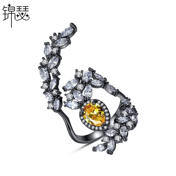 925 sterling silverboutique zirconium diamond ring xiangsheng creative exaggeration personality women's copper inlaid opening size adju, Golden;silver