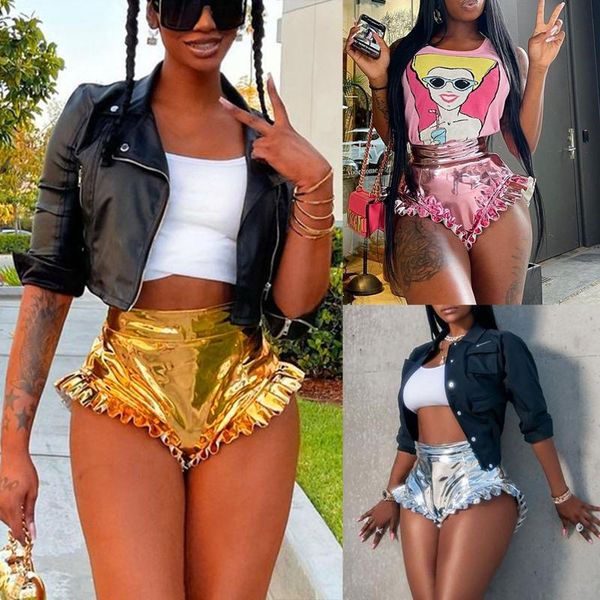 women's shorts skinny 2021 est summer high waist solid color ruffle trim wild fashion metallic for party clubwear, White;black
women's shorts skinny 2021 est summer high waist solid color ruffle trim wild fashion metallic for party clubwear, White;black
