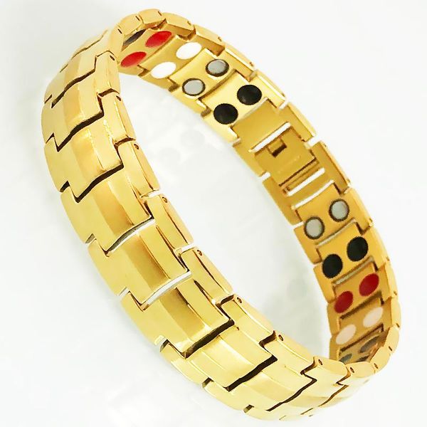 link, chain men's gold plated stainless steel bracelets masuline health care 4 in 1 therapy magnetic bangles homme armband male jewelry, Black
link, chain men's gold plated stainless steel bracelets masuline health care 4 in 1 therapy magnetic bangles homme armband male jewelry, Black