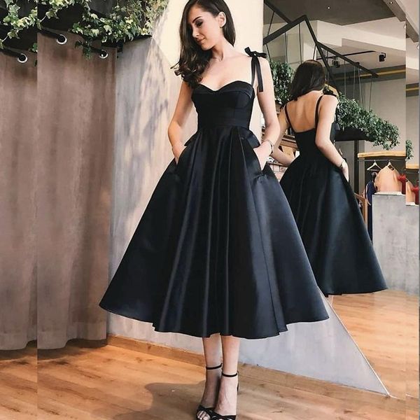 black evening dress a-line sweetheart spaghetti straps bow sleeveless backless pockets satin tea-length formal party prom gown dresses, White;black
black evening dress a-line sweetheart spaghetti straps bow sleeveless backless pockets satin tea-length formal party prom gown dresses, White;black