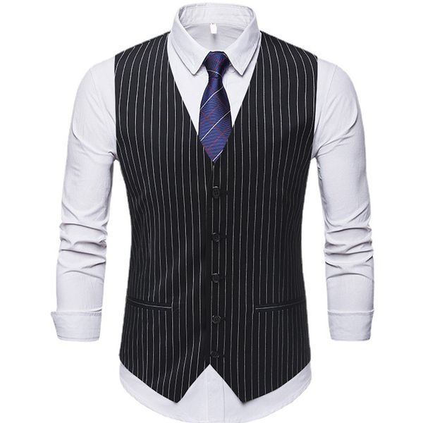 striped mens waistcoat formal business work causal slim vest for men retro gentlemen groomsman men suit vest solid wedding gilet 210524, Black;white
striped mens waistcoat formal business work causal slim vest for men retro gentlemen groomsman men suit vest solid wedding gilet 210524, Black;white