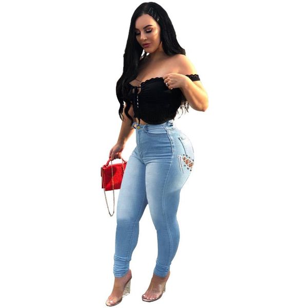 women's jeans fashion personality commuting high street slim slimming trousers, Blue
women's jeans fashion personality commuting high street slim slimming trousers, Blue