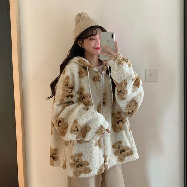 women's hoodies & sweatshirts 2021 winter loose streetwear thick lamb wool bear coat cute women hoodie zipper oversized outwear, Black
women's hoodies & sweatshirts 2021 winter loose streetwear thick lamb wool bear coat cute women hoodie zipper oversized outwear, Black