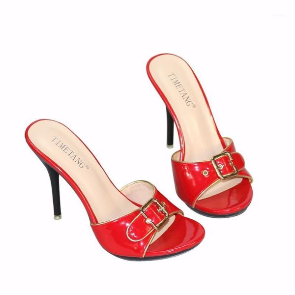 slippers timetang arrived candy colors 10.5cm thin high heels open toe buckle slides for women size 32-421, Black
slippers timetang arrived candy colors 10.5cm thin high heels open toe buckle slides for women size 32-421, Black