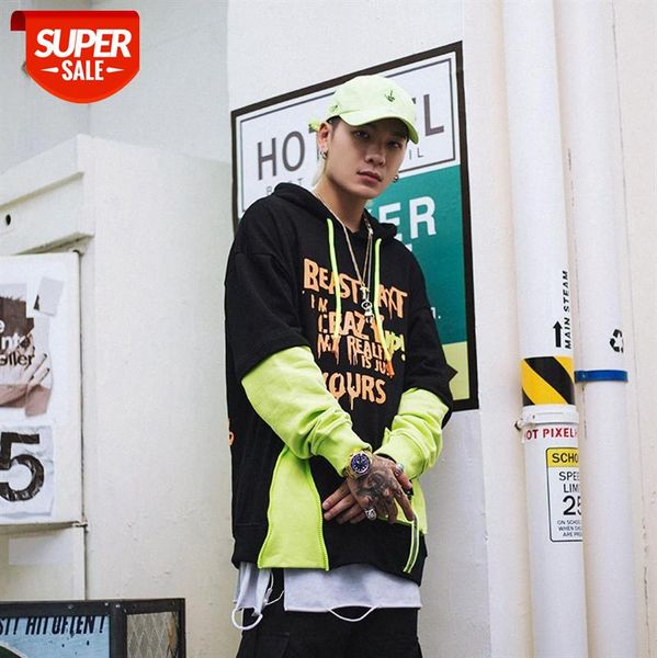 american street fashion hooded sweater high irregular color matching multi-pocket printing anime #x76d, Black
american street fashion hooded sweater high irregular color matching multi-pocket printing anime #x76d, Black