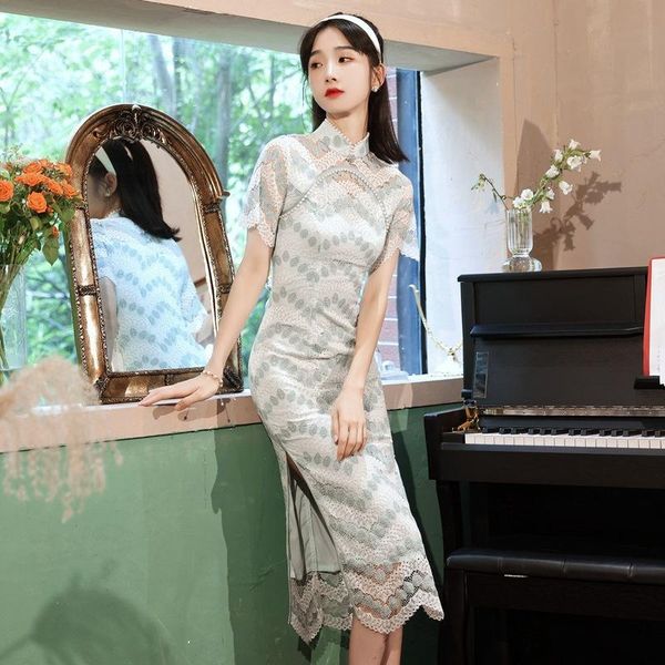 ethnic clothing cheongsam 2021 summer lace pearl disc buckle split dress fresh art daily improvement young elegant temperament long skirt, Red
ethnic clothing cheongsam 2021 summer lace pearl disc buckle split dress fresh art daily improvement young elegant temperament long skirt, Red