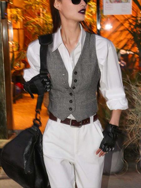 women's vests suit vest business work jacket slim fit formal waistcoat retro wool tweed chalecos, Black;white
women's vests suit vest business work jacket slim fit formal waistcoat retro wool tweed chalecos, Black;white
