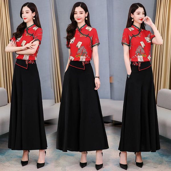 women's tracksuits 2021 summer women 2 piece set short sleeve chinese style floral embroidery blouse shirt +wide leg pants trousers lad, Gray
women's tracksuits 2021 summer women 2 piece set short sleeve chinese style floral embroidery blouse shirt +wide leg pants trousers lad, Gray