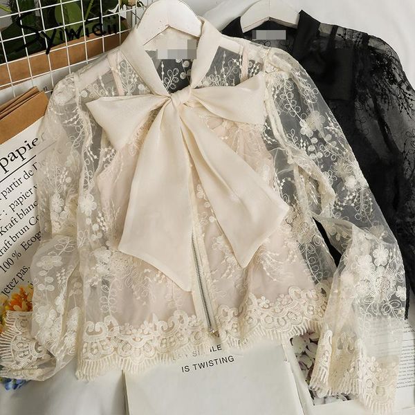 women's blouses & shirts syiwidii fashion 2 piece set women lace transparent blouse long sleeve thin bow zipper camis tank casual suits, White
women's blouses & shirts syiwidii fashion 2 piece set women lace transparent blouse long sleeve thin bow zipper camis tank casual suits, White