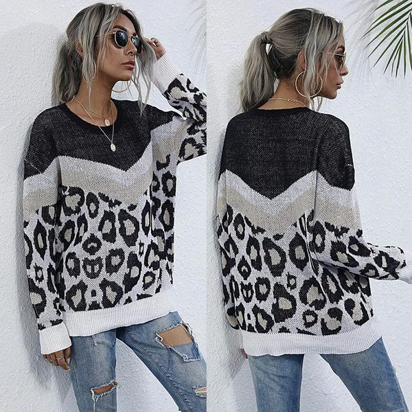 women's sweaters leopard print sweater women 2021 fall vintage long sleeve loose winter clothes round neck knitted xl, White;black
women's sweaters leopard print sweater women 2021 fall vintage long sleeve loose winter clothes round neck knitted xl, White;black