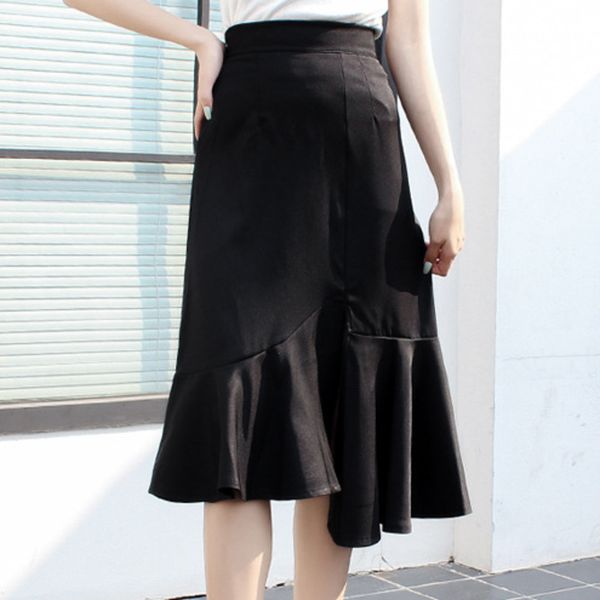 spring autumn women elastic waist casual solid color empire split ruffles over knee trumpet skirt 16w355 210510, Black
spring autumn women elastic waist casual solid color empire split ruffles over knee trumpet skirt 16w355 210510, Black