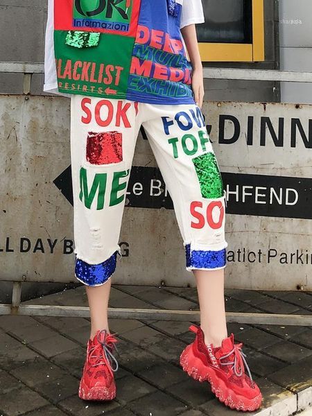 summer loose pants women sequin patchwork denim letter print trousers oversized hip hop streetwear hole sweatpants1, Black;white
summer loose pants women sequin patchwork denim letter print trousers oversized hip hop streetwear hole sweatpants1, Black;white