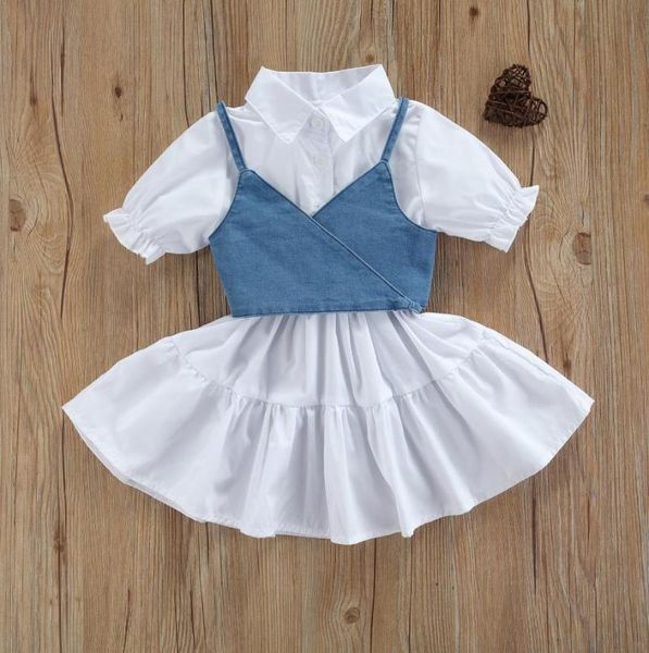clothing sets children girls clothes outfits short sleeve simple adjustable bandage with ruffle dress denim vest set 2pcs, White
clothing sets children girls clothes outfits short sleeve simple adjustable bandage with ruffle dress denim vest set 2pcs, White