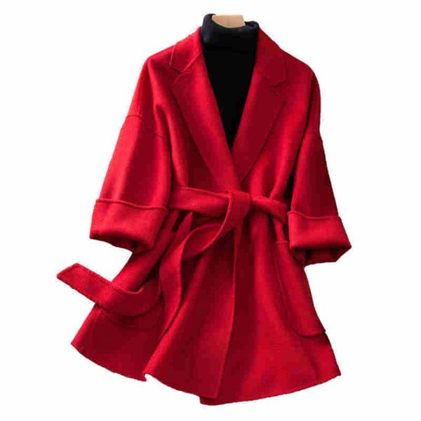 women's wool & blends 100% 2021 spring beige for women water ripple slim double faced woolen coat belt cashmere, Black
women's wool & blends 100% 2021 spring beige for women water ripple slim double faced woolen coat belt cashmere, Black