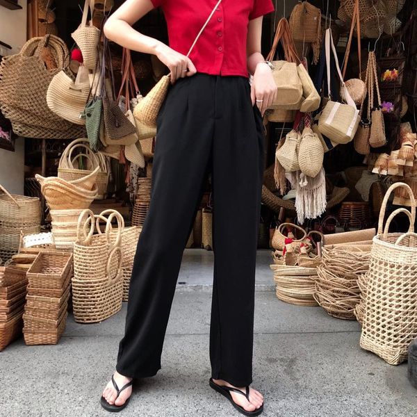 women's pants & capris 2 colors black suit woman high waist pockets office ladies fashion solid color womens (c6384), Black;white
women's pants & capris 2 colors black suit woman high waist pockets office ladies fashion solid color womens (c6384), Black;white