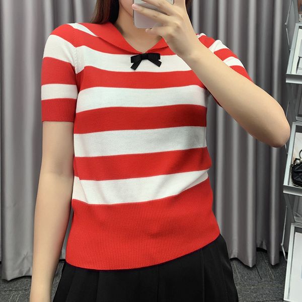 miu family's same red women's wear black and white stripe lapel navy collar bow tie short sleeve t-shirt
miu family's same red women's wear black and white stripe lapel navy collar bow tie short sleeve t-shirt
