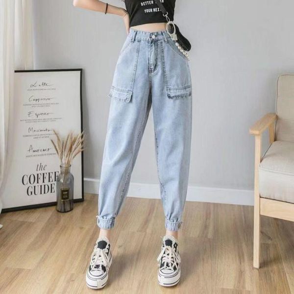 jeans women harem high waist ankle-length all-match womens trousers chic harajuku korean bf loose big pockets fashionable casual women', Blue
jeans women harem high waist ankle-length all-match womens trousers chic harajuku korean bf loose big pockets fashionable casual women', Blue