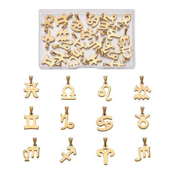 charms 24pcs/box 304 stainless steel pendant charm 12 constellations zodiac signs for diy necklace keychain jewelry gifts making, Bronze;silver
charms 24pcs/box 304 stainless steel pendant charm 12 constellations zodiac signs for diy necklace keychain jewelry gifts making, Bronze;silver