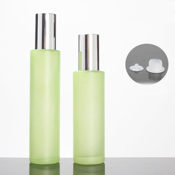 storage bottles & jars frosted green/blue glass toner bottle with silver lid 100ml