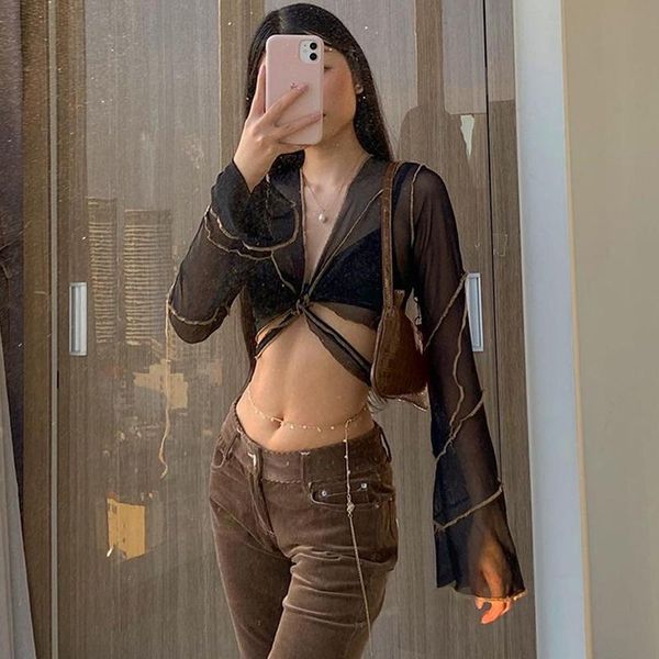 women's t-shirt y2k e-girl aesthetics bandage black mesh crop pastel goth deep v-neck flare sleeve patchwork t-shirts vintage outf, White
women's t-shirt y2k e-girl aesthetics bandage black mesh crop pastel goth deep v-neck flare sleeve patchwork t-shirts vintage outf, White