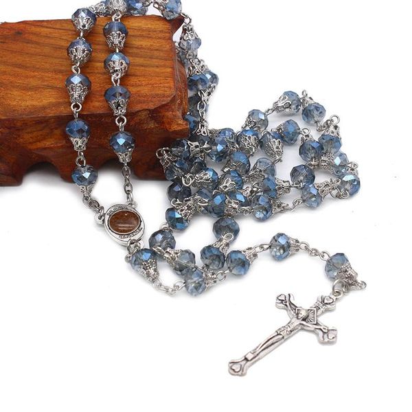 pendant necklaces 8mm blue crystal beads chain catholic rosary necklace with holy land medal crucifix cross pendants prayer religious jewelr, Silver
pendant necklaces 8mm blue crystal beads chain catholic rosary necklace with holy land medal crucifix cross pendants prayer religious jewelr, Silver