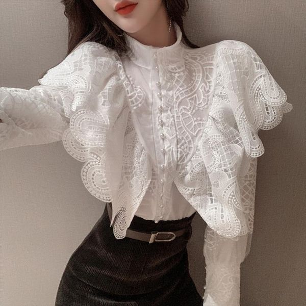 spring temperament lace vintage women blouses palace lotus leaf lantern sleeve design elegant style autumn, White
spring temperament lace vintage women blouses palace lotus leaf lantern sleeve design elegant style autumn, White