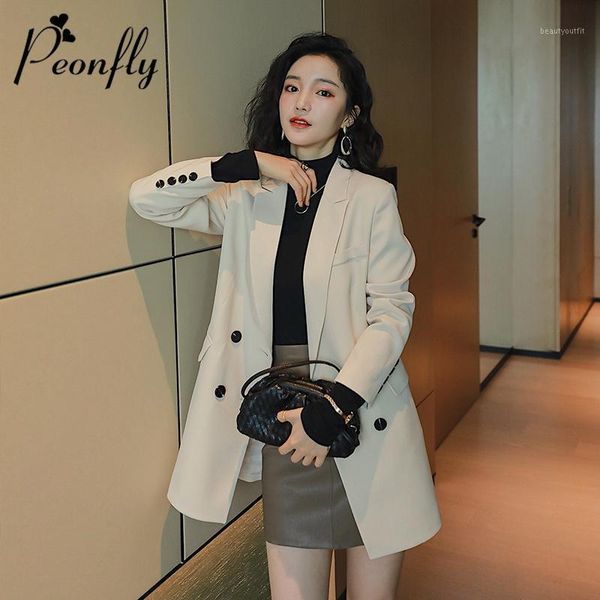 women solid color blazer jacket long sleeve loose coat office lady work style double breasted 's suits & blazers women's, White;black
women solid color blazer jacket long sleeve loose coat office lady work style double breasted 's suits & blazers women's, White;black