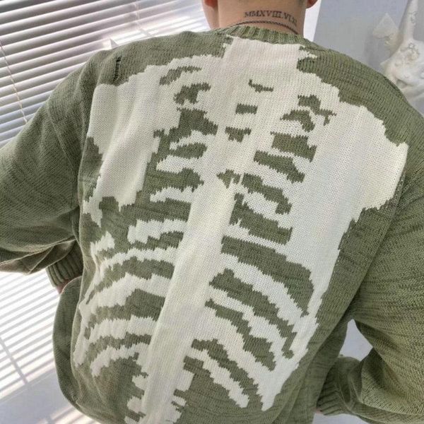men's sweaters men oversized sweater green loose skeleton bone printing woman street damage hole vintage knitted, White;black
men's sweaters men oversized sweater green loose skeleton bone printing woman street damage hole vintage knitted, White;black