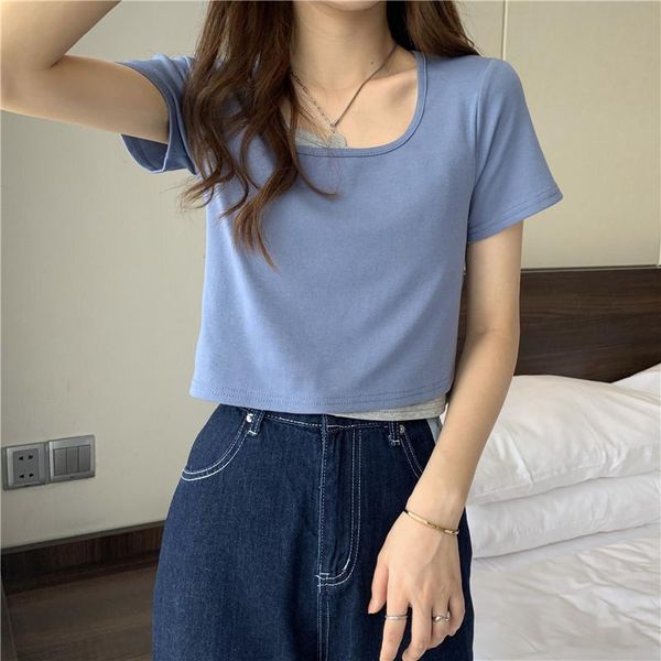 women's t-shirt stitching fake two piece short sleeve women 2021 summer bottom shirt korean loose wild patchwork tee female, White
women's t-shirt stitching fake two piece short sleeve women 2021 summer bottom shirt korean loose wild patchwork tee female, White